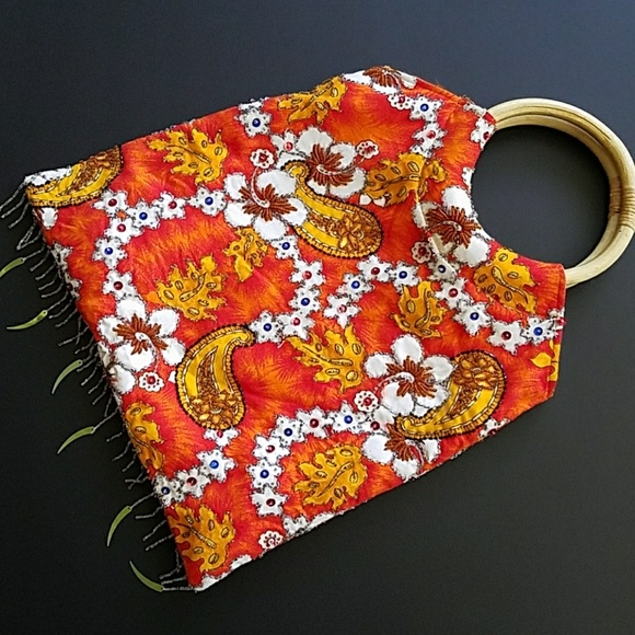 MYSTIQUE BEADED TROPICAL SATCHEL BAG - Picture 1 of 8